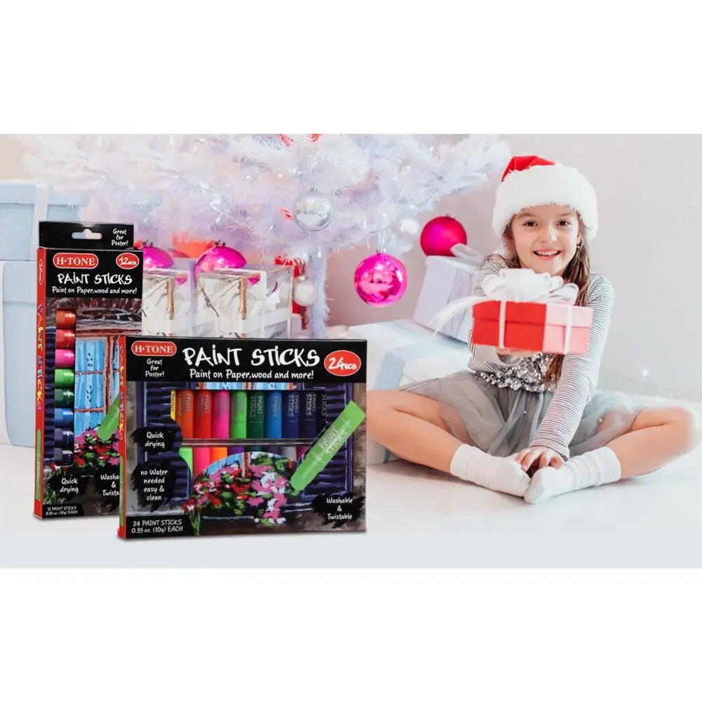 H-TONE 24 Colors Tempera Paint Sticks Washable Twistable Crayons Art New